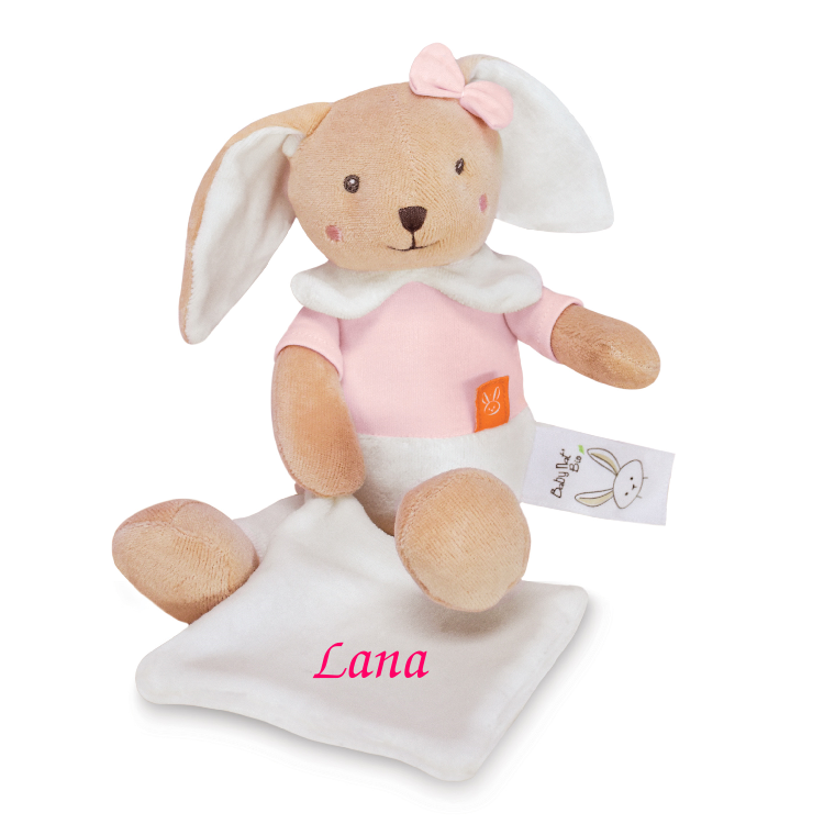  - coton bio - peluche avec lapin rose 30 cm 